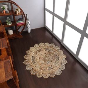 rugsotic carpets hand woven jute 6’7”x6’7” round eco-friendly area rug oriental beige j00003