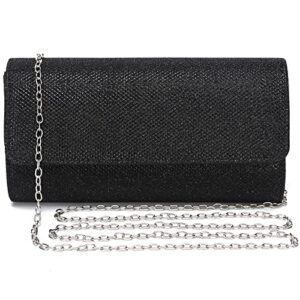 outrip women’s evening bag clutch purse glitter party wedding handbag with chain (black)