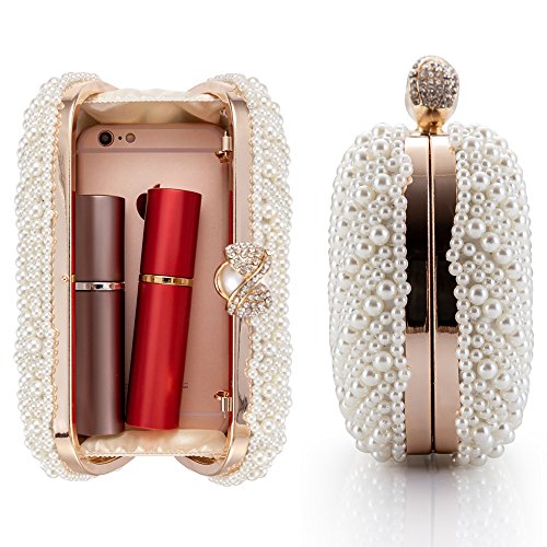 WPKLTMZ Womens Clutch Luxury Evening Bags Full Beaded Artificial Pearls Handbag for Wedding Parites Prom (A)