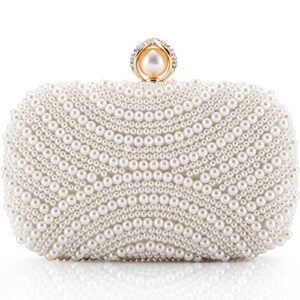 WPKLTMZ Womens Clutch Luxury Evening Bags Full Beaded Artificial Pearls Handbag for Wedding Parites Prom (A)