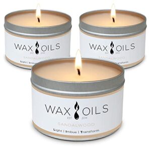 wax oils est. 2014 scented candles – sandalwood (pack of 3) soy aromatherapy candles, 8oz