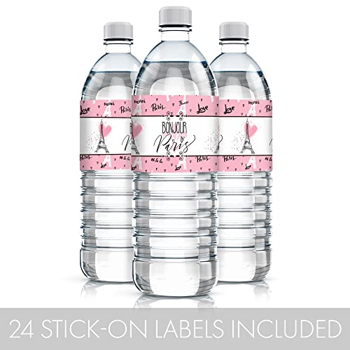 Paris Party Water Bottle Labels - 24 Stickers