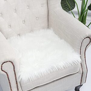 lochas luxury super soft fluffy shaggy seat cushion faux sheepskin rug for floor sofa chair,chair cover seat pad couch pad area carpet, 1.5ft x 1.5ft,white