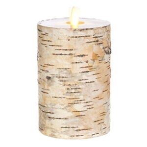 raz imports 4″x7″ moving flame birch wrapped pillar candle – flameless lighting accent and battery operated flickering light source with timer – fake candles for living room, patio and bedroom