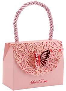 driew butterflies purse party favor bags, 20 pack baby shower candy gift chocolate favor box set with handle for wedding decorative, anniversary, birthday parties, bridal showers – pink, 3.5″x1.6″x2.8″