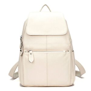 15 Colors Real Soft 100% Genuine Leather Women Backpack Fashion Ladies Travel Bag Preppy Style Schoolbags For Girls (Beige)