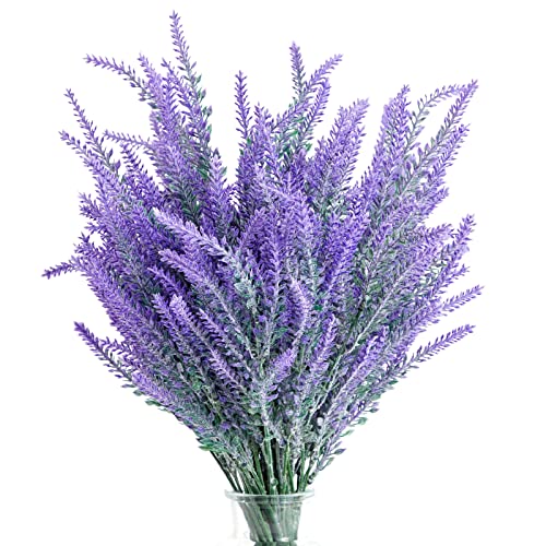 12 Bundles Artificial Lavender Flowers, Wild Purple Fake Plants for Bouquets for Wedding, Easter Decorations, Door Wreaths, Farmhouse Home Decor (14 x 2 x 3 in)