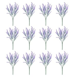 12 Bundles Artificial Lavender Flowers, Wild Purple Fake Plants for Bouquets for Wedding, Easter Decorations, Door Wreaths, Farmhouse Home Decor (14 x 2 x 3 in)