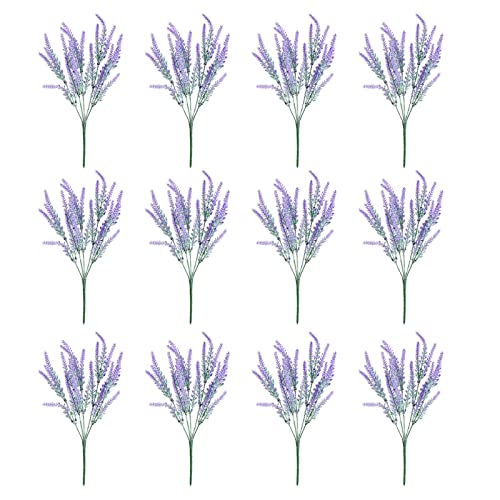 12 Bundles Artificial Lavender Flowers, Wild Purple Fake Plants for Bouquets for Wedding, Easter Decorations, Door Wreaths, Farmhouse Home Decor (14 x 2 x 3 in)