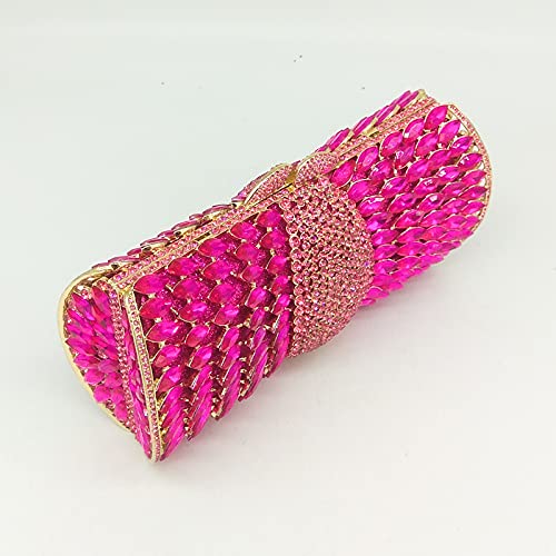 Sparkling Women Crystal Clutch Evening Bags Wedding Party Cocktail Handbag Purse (Fuchsia)