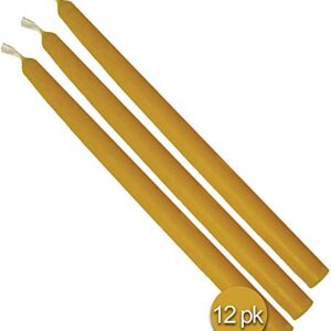Hyoola 9 Inch Beeswax Taper Candles 12 Pack – Handmade, All Natural, 100% Pure Unscented Bee Wax Candle - Tall, Decorative, Golden Yellow – 5 Hour Burn Time