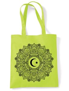 islamic crescent mandala large print tote shoulder shopping bag (lime green)