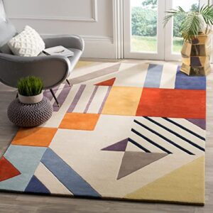 safavieh fifth avenue collection 5′ x 8′ ivory/multi ftv120a handmade mid-century modern abstract wool area rug