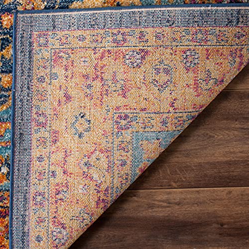 SAFAVIEH Evoke Collection 3' x 5' Blue/Orange EVK275C Oriental Medallion Distressed Non-Shedding Living Room Bedroom Accent Rug