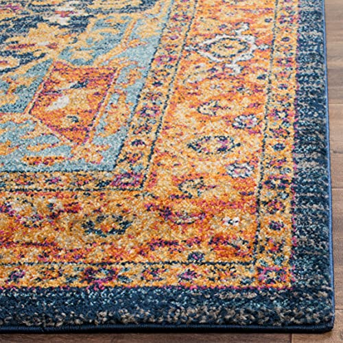 SAFAVIEH Evoke Collection 3' x 5' Blue/Orange EVK275C Oriental Medallion Distressed Non-Shedding Living Room Bedroom Accent Rug