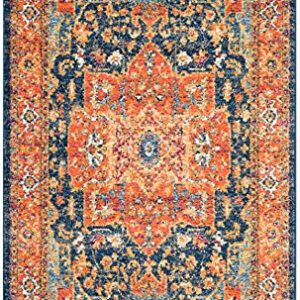 SAFAVIEH Evoke Collection 3' x 5' Blue/Orange EVK275C Oriental Medallion Distressed Non-Shedding Living Room Bedroom Accent Rug