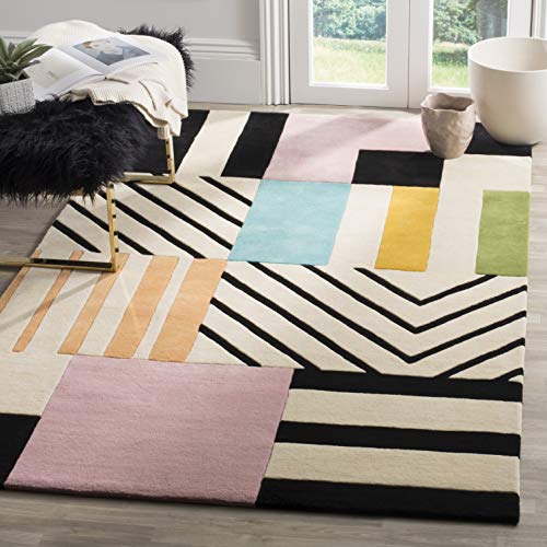 SAFAVIEH Fifth Avenue Collection 5' x 8' Ivory / Black FTV122A Handmade Mid-Century Modern Abstract Wool Area Rug