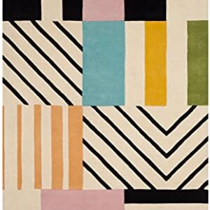 SAFAVIEH Fifth Avenue Collection 5' x 8' Ivory / Black FTV122A Handmade Mid-Century Modern Abstract Wool Area Rug