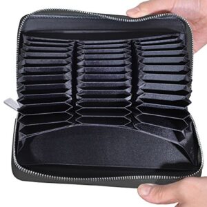 Easyoulife Womens Genuine Leather Credit Card Holder Wallet RFID Secure 36 Slots (36 Card Slots - Black)