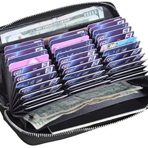 Easyoulife Womens Genuine Leather Credit Card Holder Wallet RFID Secure 36 Slots (36 Card Slots - Black)