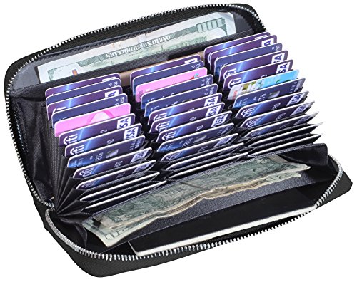 Easyoulife Womens Genuine Leather Credit Card Holder Wallet RFID Secure 36 Slots (36 Card Slots - Black)