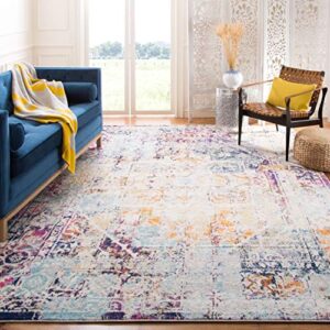 safavieh madison collection 5’3″ x 7’6″ ivory / aqua mad922a boho chic medallion watercolor distressed non-shedding living room bedroom dining home office area rug