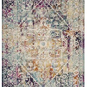 SAFAVIEH Madison Collection 5'3" x 7'6" Ivory / Aqua MAD922A Boho Chic Medallion Watercolor Distressed Non-Shedding Living Room Bedroom Dining Home Office Area Rug