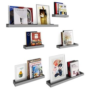 wallniture philly floating shelves for wall collage, picture ledge and varying sizes bookshelf for living room decor, set of 6, gray