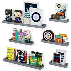 Wallniture Philly Floating Shelves for Wall Collage, Picture Ledge and Varying Sizes Bookshelf for Living Room Decor, Set of 6, Gray