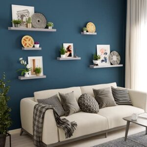 Wallniture Philly Floating Shelves for Wall Collage, Picture Ledge and Varying Sizes Bookshelf for Living Room Decor, Set of 6, Gray