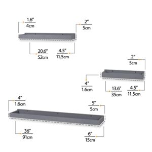 Wallniture Philly Floating Shelves for Wall Collage, Picture Ledge and Varying Sizes Bookshelf for Living Room Decor, Set of 6, Gray