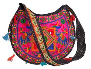 floral colorful shoulder bag crossbody hobo satchel hippie boho fashion women functional stylish everyday (pink elephant)