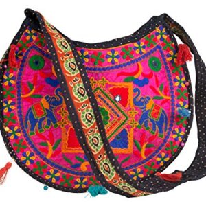 Floral Colorful Shoulder Bag Crossbody Hobo Satchel Hippie Boho Fashion Women Functional Stylish Everyday (Pink Elephant)