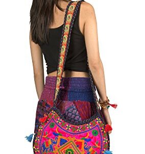 Floral Colorful Shoulder Bag Crossbody Hobo Satchel Hippie Boho Fashion Women Functional Stylish Everyday (Pink Elephant)