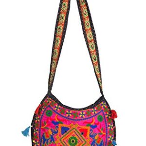 Floral Colorful Shoulder Bag Crossbody Hobo Satchel Hippie Boho Fashion Women Functional Stylish Everyday (Pink Elephant)