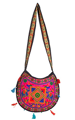 Floral Colorful Shoulder Bag Crossbody Hobo Satchel Hippie Boho Fashion Women Functional Stylish Everyday (Pink Elephant)