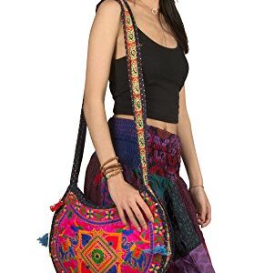 Floral Colorful Shoulder Bag Crossbody Hobo Satchel Hippie Boho Fashion Women Functional Stylish Everyday (Pink Elephant)