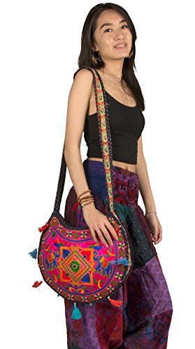 Floral Colorful Shoulder Bag Crossbody Hobo Satchel Hippie Boho Fashion Women Functional Stylish Everyday (Pink Elephant)