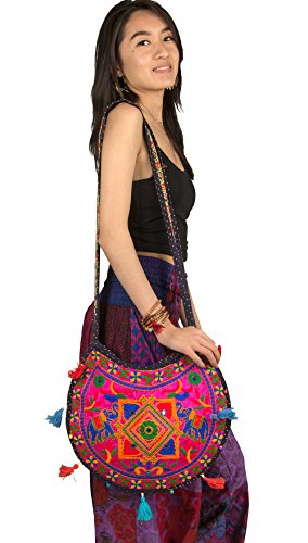 Floral Colorful Shoulder Bag Crossbody Hobo Satchel Hippie Boho Fashion Women Functional Stylish Everyday (Pink Elephant)