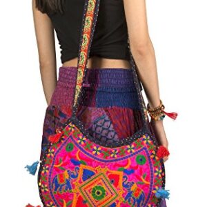 Floral Colorful Shoulder Bag Crossbody Hobo Satchel Hippie Boho Fashion Women Functional Stylish Everyday (Pink Elephant)