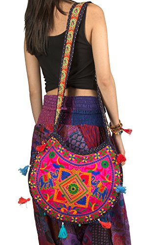 Floral Colorful Shoulder Bag Crossbody Hobo Satchel Hippie Boho Fashion Women Functional Stylish Everyday (Pink Elephant)