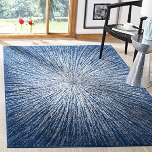 safavieh evoke collection 6’7″ square navy/ivory evk228n abstract burst non-shedding living room bedroom dining home office area rug
