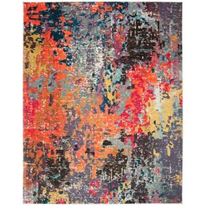 SAFAVIEH Monaco Collection 5'1" x 7'7" Blue/Orange MNC266M Modern Boho Abstract Non-Shedding Living Room Bedroom Area Rug