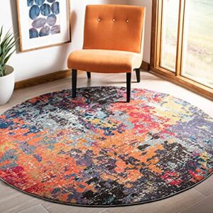 SAFAVIEH Monaco Collection 5'1" x 7'7" Blue/Orange MNC266M Modern Boho Abstract Non-Shedding Living Room Bedroom Area Rug