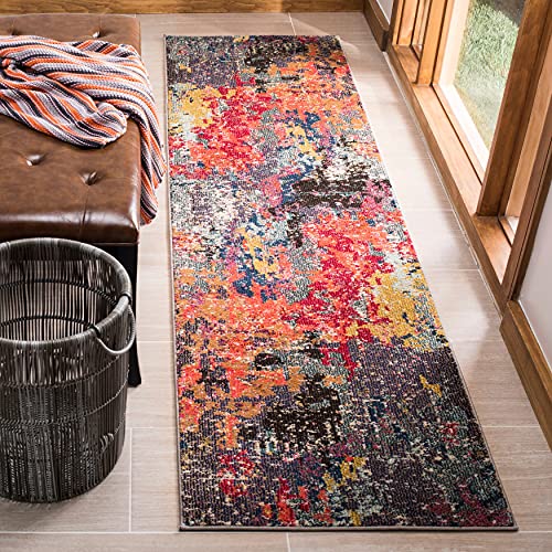 SAFAVIEH Monaco Collection 5'1" x 7'7" Blue/Orange MNC266M Modern Boho Abstract Non-Shedding Living Room Bedroom Area Rug