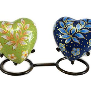 eSplanade Heart Shaped Companion Cremation Urn - Pair of 2 with Stand - Memorial Container Jar Pot | Metal Urns | Burial Urns | Memorial Keepsake | Brass urns | Double Urns