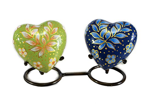 eSplanade Heart Shaped Companion Cremation Urn - Pair of 2 with Stand - Memorial Container Jar Pot | Metal Urns | Burial Urns | Memorial Keepsake | Brass urns | Double Urns