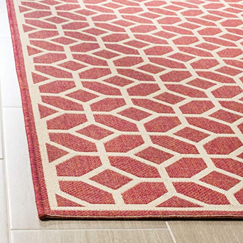 SAFAVIEH Linden Collection 8' x 10' Red/Cream LND127Q Geometric Indoor/ Outdoor Non-Shedding Easy scrubbing Patio Backyard Porch Deck Mudroom Area-Rug