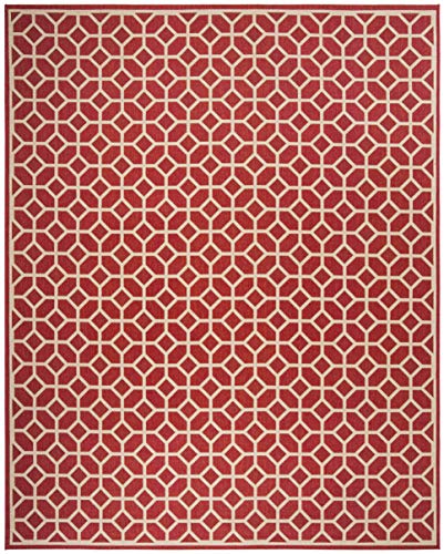 SAFAVIEH Linden Collection 8' x 10' Red/Cream LND127Q Geometric Indoor/ Outdoor Non-Shedding Easy scrubbing Patio Backyard Porch Deck Mudroom Area-Rug