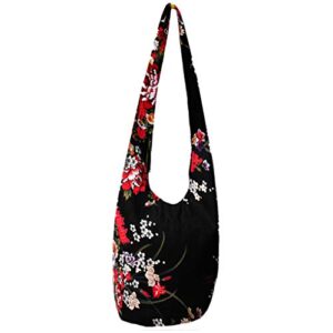 witery women’s cotton sling hippie bag – handmade floral large hobo bag crossbody with zippered closure, ethnic boho tote shoulder bag for everyday/beach/outdoor activities